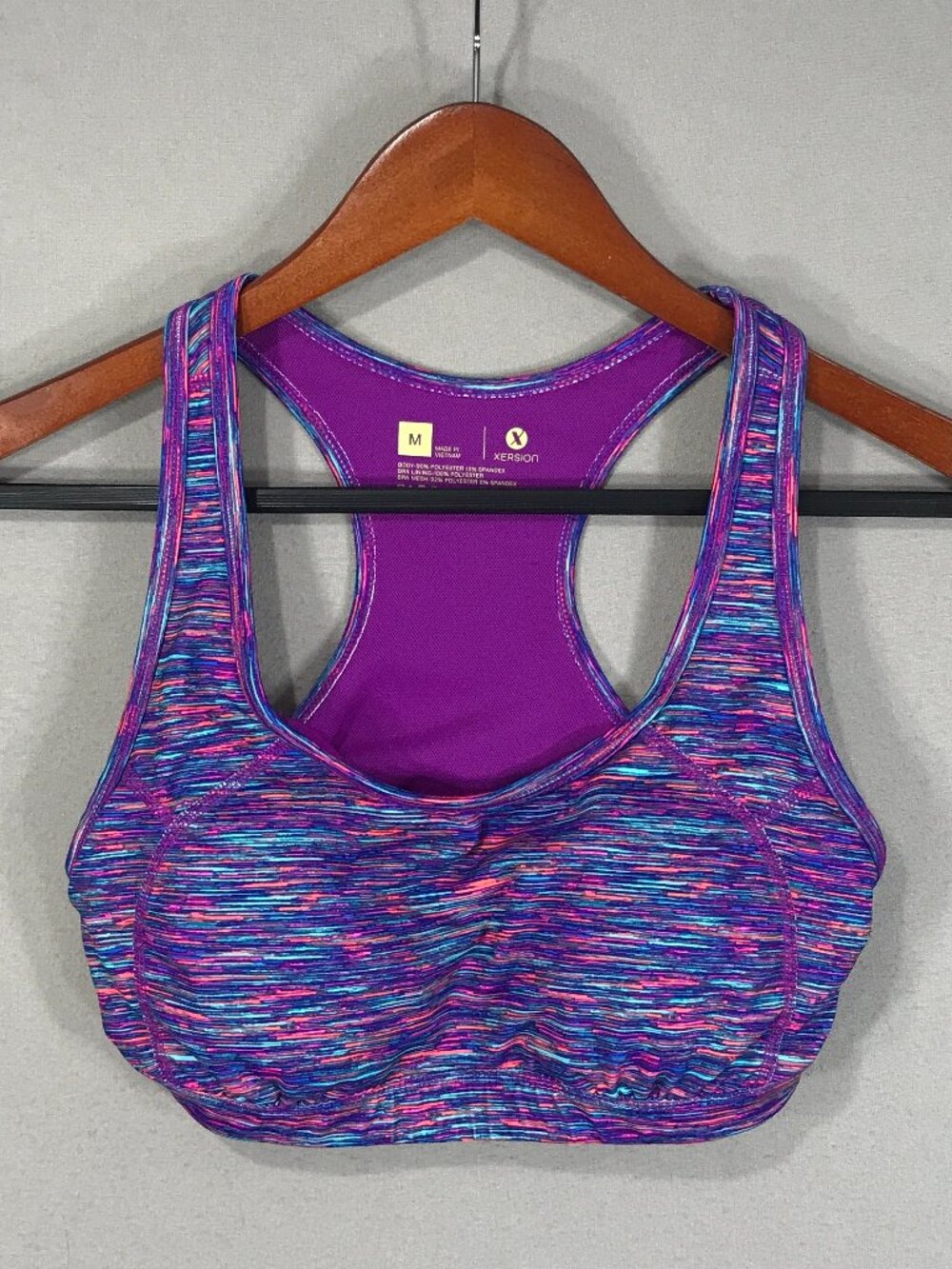 Xersion Sports Bra Women's Medium Purple Heather Top Racerback Stretch Padded